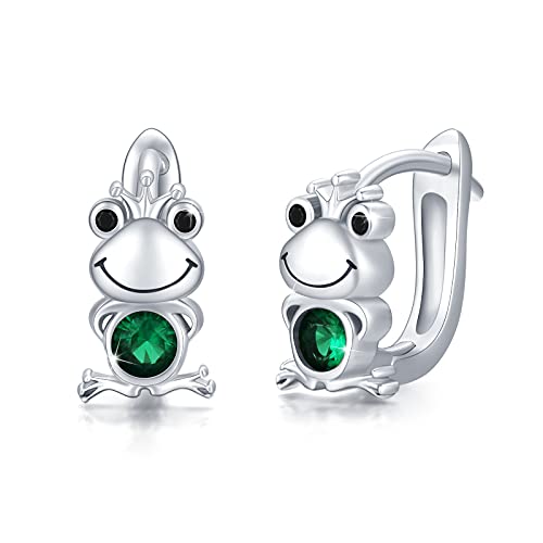 CUOKA MIRACLE Frosch Ohrringe Creolen Mädchen 925 Sterling Silber Kinder Creolen Klein Tier für Damen Durchmesser 10mm Klappcreolen Frosch Schmuck für Damen Kinder Weihnacht Geburtstag Geschenk von CUOKA MIRACLE