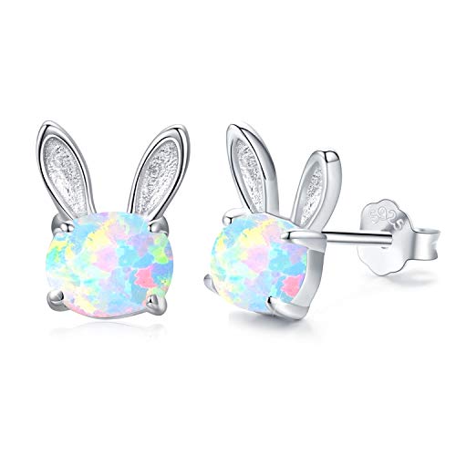 Hasen Ohrringe Silber 925 Bunny Earrings Rabbit Ohrringe Opal Hase Ohrstecker Ohrringe Tiere für Mutter Tochter Mädchen (silber) von CUOKA MIRACLE