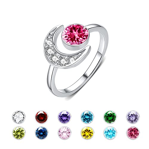 CUOKA MIRACLE Juli Geburtsstein Ringe für Frauen 925 Sterling Silber Mond Ringe Geburtstagsstein Verstellbarer Offener Ring Jahrestag Geburtstag Schmuck Geschenk für Frau Mutter Tochter Freundin von CUOKA MIRACLE