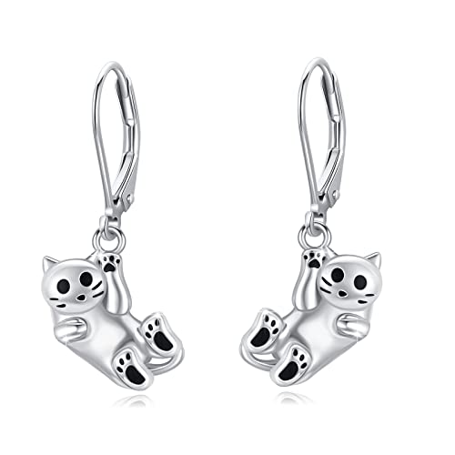 Katzen Ohrringe 925 Sterling Silber Mädchen Creolen Tier Ohrringe für Damen Kreolen Katzen Schmuck für Tochter Kinder von CUOKA MIRACLE