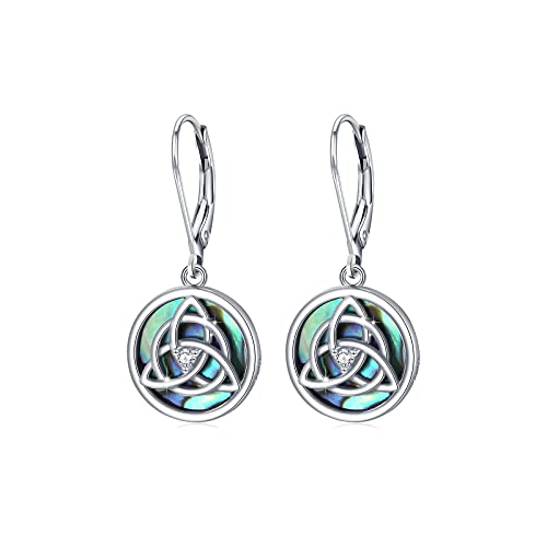 Keltischer Abalone Creolen Ohrringe 925 Sterling Silber Keltischer Ohrringe Abalone Hängend Keltischer Creolen Ohrringe für Damen Mutter Tochter Mädchen Kinder von CUOKA MIRACLE