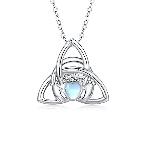Keltischer Knoten Kette Silber 925 Mondstein Anhänger Claddagh Kette für Damen Trinity Keltischer Knoten Kette Mondstein Valentinstag Weihnachts Geschenke für Frauen Mutter Tochter Freund von CUOKA MIRACLE