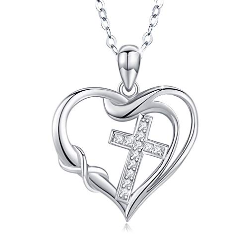 CUOKA MIRACLE Kreuz Anhänger Kette 925 Sterling Silber Herz Halsketten für Frauen Kette Unendlichkeit Weihnachten Geschenke für Frauen von CUOKA MIRACLE