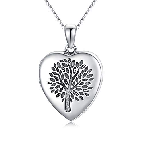 CUOKA MIRACLE Lebensbaum Medaillon Kette Silber 925 Amulett zum öffnen für Bilder Foto Oxidiert Lebensbaum Foto Anhänger Kette Amulett Schmuck Familie Geschenk für Damen Mutter Tochter Mädchen von CUOKA MIRACLE
