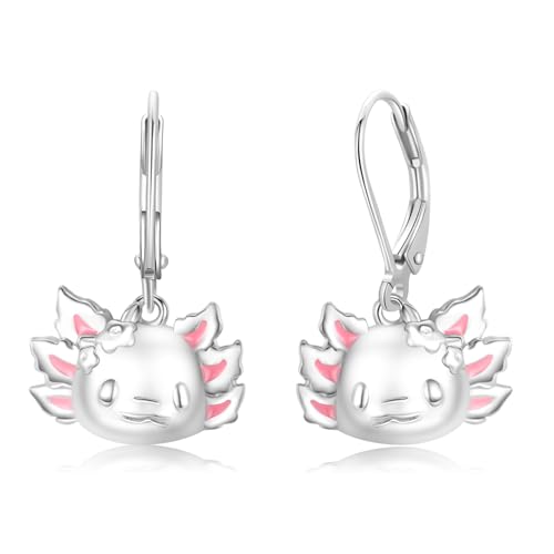 Mädchen Creolen 925 Sterling Silber Tier Axolotl Ohrringe für Damen Kinder Kleine Creolen Kreis Ohrringe Tier Anhänger Schmuck für Tochter Kinder von CUOKA MIRACLE