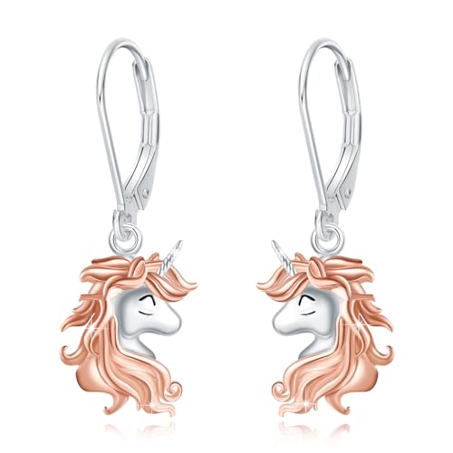 Mädchen Creolen 925 Sterling Silber Tier Einhorn Ohrringe für Damen Kinder Kleine Creolen Kreis Ohrringe Tier Anhänger Schmuck für Tochter Kinder von CUOKA MIRACLE