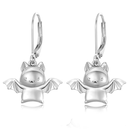 Mädchen Creolen 925 Sterling Silber Tier Faultier/Pferde/Panda/Fuchs Ohrringe für Damen Kinder Kleine Creolen Kreis Ohrringe Tier Anhänger Schmuck für Tochter Kinder (J-Fledermaus) von CUOKA MIRACLE