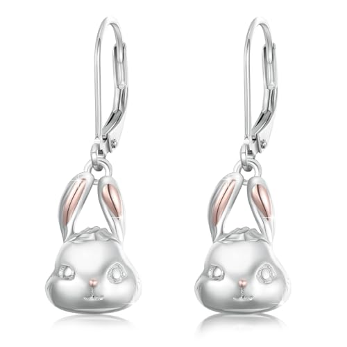 Mädchen Creolen 925 Sterling Silber Tier Hase Ohrringe für Damen Kinder Kleine Creolen Kreis Ohrringe Tier Anhänger Schmuck für Tochter Kinder von CUOKA MIRACLE