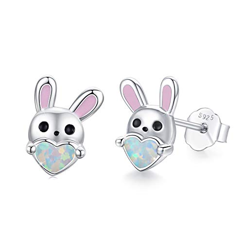 CUOKA MIRACLE Mädchen Ohrringe 925 Sterling Silber Opal Bunny Ohrringe für Damen Ohrstecker Hase für Kinder Mädchen von CUOKA MIRACLE