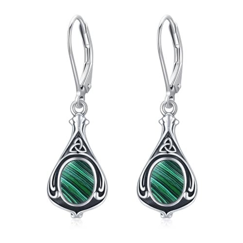 Malachit Tropfen Ohrringe 925 Sterling Silber Mädchen Keltisch Irish Kleine Creolen Kreis Ohrringe Malachit Schmuck für Mama Damen Kinder von CUOKA MIRACLE