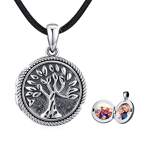 Medaillon Halskette 925 Sterling Silber Lebensbaum Foto Bilder Kette Anhänger Halskette Oxidiert Baum des Lebens Amulett Familie Neujahrs Geschenk für Damen Mädchen Mutter (F) von CUOKA MIRACLE