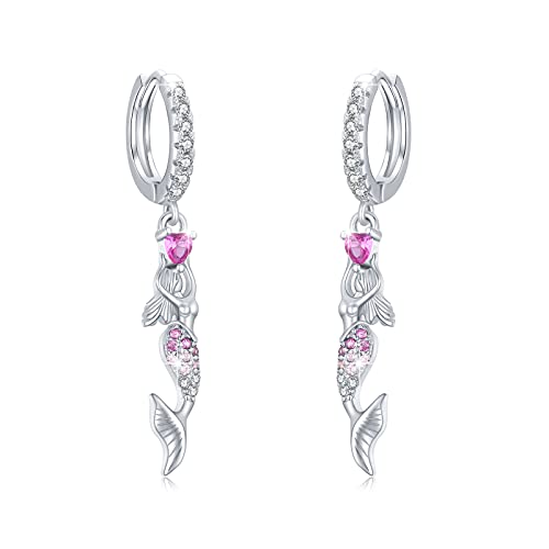 Meerjungfrau Ohrringe 925 Sterling Silber Creolen Damen Zirkon Kleine Creolen für Mädchen Meerjungfrau Schmuck für Kinder von CUOKA MIRACLE