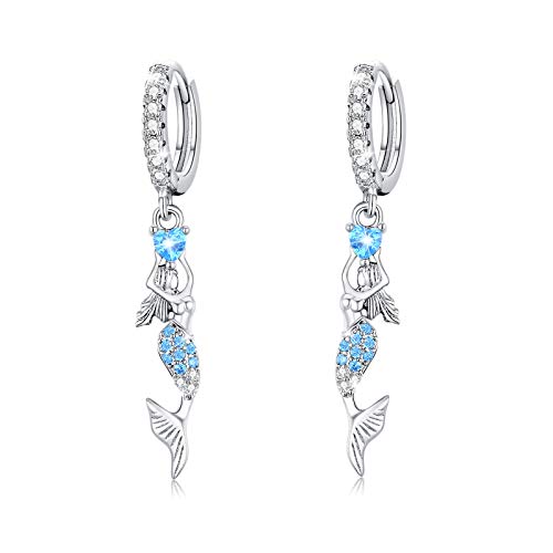 Meerjungfrau Ohrringe 925 Sterling Silber Creolen Damen Zirkon Kleine Creolen für Mädchen Meerjungfrau Schmuck für Kinder von CUOKA MIRACLE