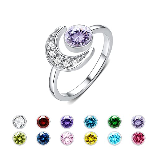 Juni Geburtsstein Silber Mond Ringe - Verstellbare Offene Ringe für Frau, Mutter, Tochter & Freundin - Sterling Silber 925 - Jahrestags- & Geburtstagsgeschenk von CUOKA MIRACLE