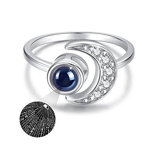 Mond Ring 925 Sterling Silver Verstellbare 100 Sprachen Ring Ich Liebe Dich Ring Mond Offener Ring Mond Schmuck Geschenk für Damen/Frauen/Mädchen Mutter von CUOKA MIRACLE