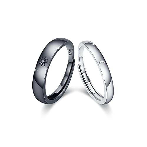 Mond und Sonne Paar Ringe Set 925 Sterling Silber Mond Ring und Sonne Ring Verstellbare Partnerringe für Sie und Ihn Versprechensring Paar Valentinstagsgeschenke von CUOKA MIRACLE