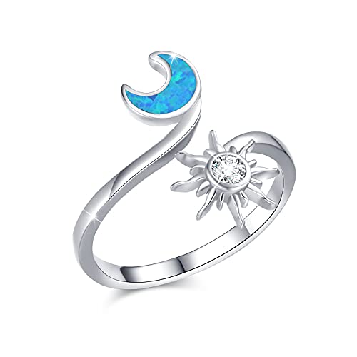 Mond und Sonne Ring 925 Sterling Silber Verstellbar Opal Ring Weihnachts Geschenk für Damen Mutter Tochter von CUOKA MIRACLE
