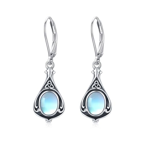 Mondstein Ohrringe 925 Sterling Silber Mädchen Tropfen Keltisch Irish Kleine Creolen Kreis Ohrringe Mondstein Schmuck für Mama Damen Kinder von CUOKA MIRACLE