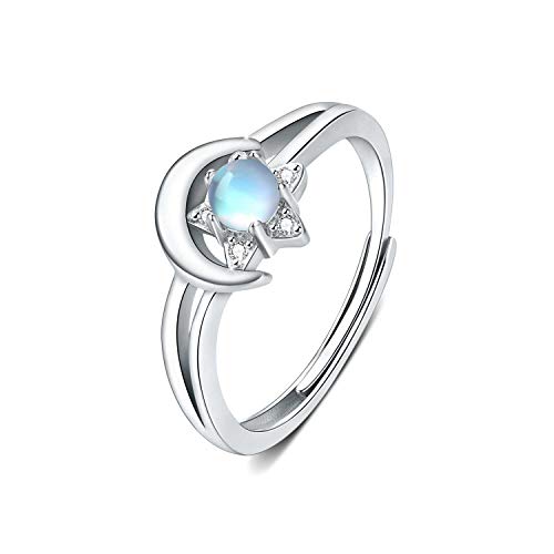 Mondstein Ring 925 Sterling Silber Mond und Stern Ring Verstellbare Ringe Stimmungsring Damen Weihnachts Geschenk für Damen Frauen Mädchen von CUOKA MIRACLE