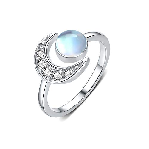 Mondstein Ring 925 Sterling Silber Ringe Mond Regenbogen Mondstein Verstellbare Offener Ring für Damen/Mutter/Tochter/Mädchen von CUOKA MIRACLE