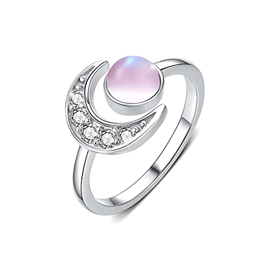 Mondstein Ring 925 Sterling Silber Ringe Mond Rosa Mondstein Verstellbare Offener Ring für Damen/Frauen/Mädchen Mutte von CUOKA MIRACLE