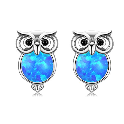 Eule Ohrringe Damen Eule Ohrstecker 925 Sterling Silber Blau Opal Ohrringe Ohrstecker Schmuck Geschenk für Männer Frauen Damen von CUOKA MIRACLE