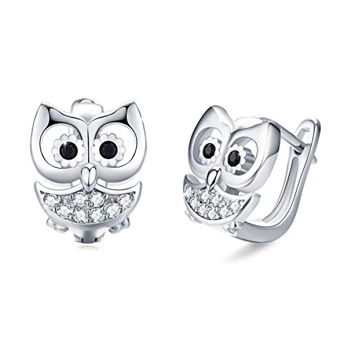CUOKA MIRACLE Ohrringe Eule Mädchen Creolen 925 Sterling Silber Kinder Creolen Klein Ohrringe Kreolen für Damen Durchmesser 10,5 mm Klappcreolen Eulen Tier Ohrringe Geschenk für Damen Mutter Tochter von CUOKA MIRACLE