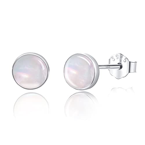 Silber Ohrringe 925 Sterling Runde Ohrstecker Perlmutt für Damen - Schmuck Geschenke für Mädchen und Kinder von CUOKA MIRACLE
