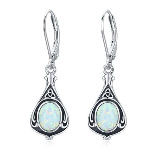 Opal Ohrringe Silber 925 Tropfen Mädchen Keltisch Irish Kleine Creolen Kreis Ohrringe Opal Schmuck für Mama Damen Kinder von CUOKA MIRACLE