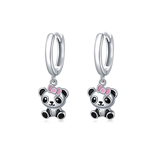 Panda Ohrringe Mädchen Creolen 925 Sterling Silber Tier Ohrringe Kleine Creolen für Kinder Durchmesser 10mm Klappcreolen Panda Schmuck Damen Mädchen Tochter Kinder von CUOKA MIRACLE