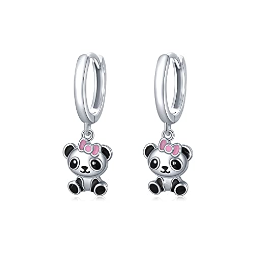 CUOKA MIRACLE Panda Ohrringe Mädchen Creolen 925 Sterling Silber Tier Ohrringe Kleine Creolen für Kinder Durchmesser 10mm Klappcreolen Panda Schmuck Damen Mädchen Tochter von CUOKA MIRACLE