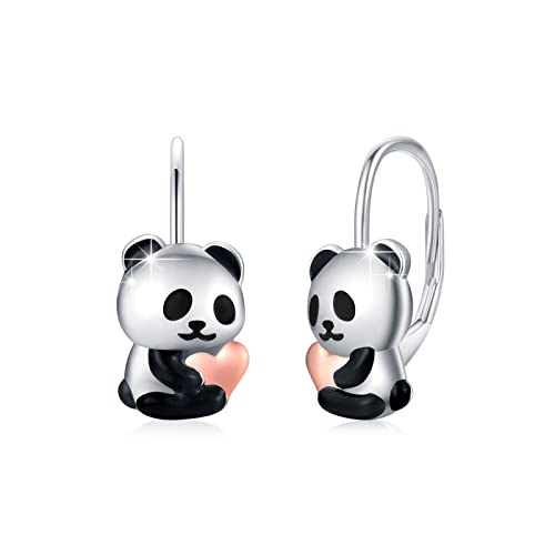 CUOKA MIRACLE Panda Ohrringe Creolen Mädchen 925 Sterling Silber Kinder Creolen Klein Ohrringe Kreolen für Damen Durchmesser 10mm Klappcreolen Panda Tier Ohrringe für Damen Mädchen Mutter Tochter von CUOKA MIRACLE