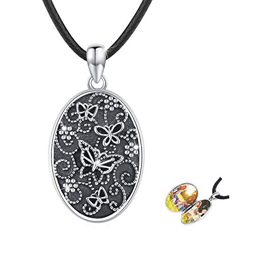 CUOKA MIRACLE Personalisierte Medaillon Kette 925 Sterling Silber Schmetterling Foto Medaillon Kette Amulett zum öffnen für Bilder Oxidiert Schmetterling Medaillon Foto Kette für Damen Mutter Tochter von CUOKA MIRACLE