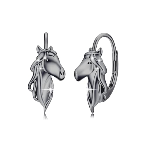 Pferde Ohrringe für Mädchen 925 Sterling Silber Pferd Creolen Klein Ohrringe Schwarz Kreolen für Damen Pferd Tier Ohrringe Geschenke Schmuck für Tochter (1215-black) von CUOKA MIRACLE