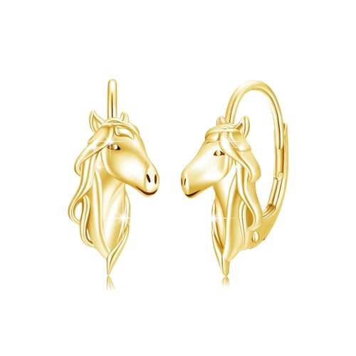 CUOKA MIRACLE Pferde Ohrringe für Mädchen 925 Sterling Silber Pferd Creolen Klein Ohrringe Kreolen für Damen Pferd Tier Ohrringe Geschenke Schmuck für Tochter (1215-gold) von CUOKA MIRACLE