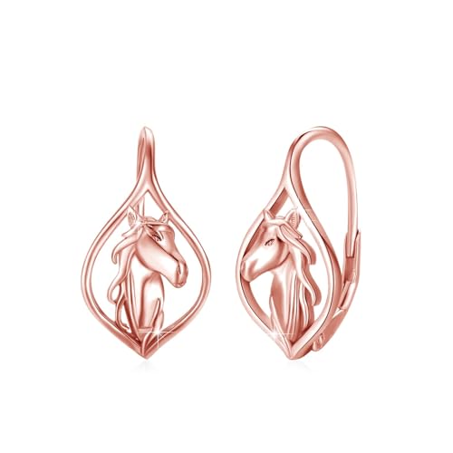 Pferde Ohrringe für Mädchen 925 Sterling Silber Pferd Creolen Klein Ohrringe Kreolen für Damen Pferd Tier Ohrringe Geschenke Schmuck für Tochter (1880-rose gold) von CUOKA MIRACLE