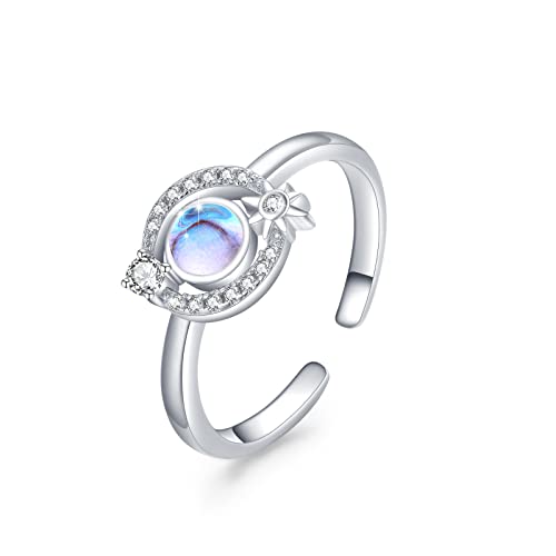 CUOKA MIRACLE Regenbogen Mondstein Ringe 925 Sterling Silber Mondstein Ring Verstellbar Offener Planet Ring Verlobung Schmuck für Damen für Mädchen Mutter Schwester von CUOKA MIRACLE