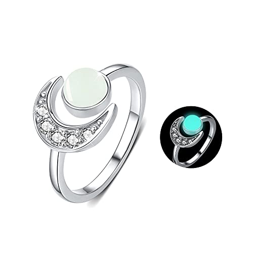 Ring Mond 925 Sterling Silber Leuchtender Moon Ring Verstellbar für Damen Mädchen Mond Schmuck Valentinstag Geschenke für Frau Mama Großmutter Freundin von CUOKA MIRACLE