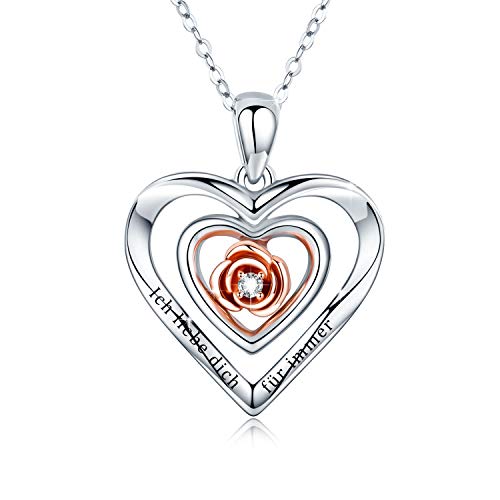 Kette Rose Blume 925 Sterling Silber Herz Kette Damen Ich liebe dich für immer Kette Doppel Herz Kette Rosen Kette Jahrestag Valentinstag Muttertag Weihnachts Geschenk für Damen/Frau/Mutter/Tochter von CUOKA MIRACLE