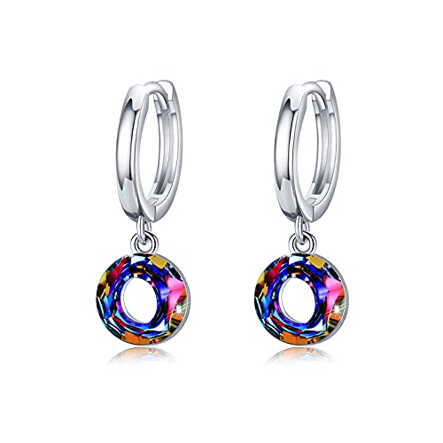 CUOKA MIRACLE Kristall Creolen Ohrringe Mädchen Silber 925 Kinder Kleine für Damen Durchmesser 14mm Klappcreolen Kreis Ohrringe Geburtstag Valentinstag Weihnachts Geschenke Damen Mutter Tochter von CUOKA MIRACLE