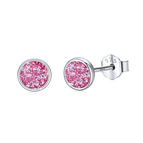 Runde Ohrringe Silber 925 Kinder Ohrringe Klein Runde Ohrstecker für Mädchen Hypoallergene Glitzer Ohrringe Runde für Damen Mädchen Kinder (Runde-Rosa-5mm) von CUOKA MIRACLE