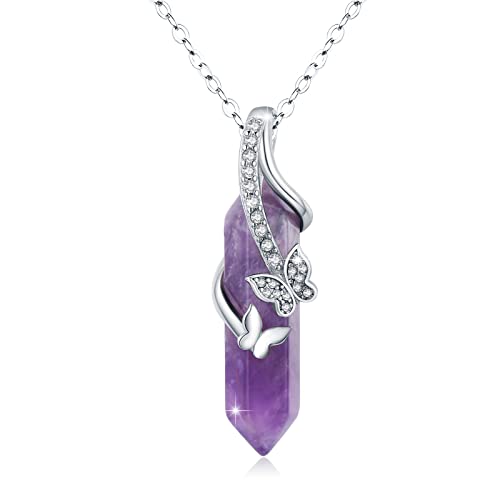 CUOKA MIRACLE Amethyst Kette 925 Sterling Silber Schmetterlings Anhänger Halskette für Damen Schmetterling Schmuck Kristall Geschenke für Mädchen Frauen von CUOKA MIRACLE