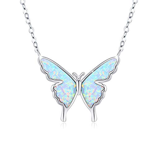 CUOKA MIRACLE Schmetterling Kette 925 Sterling Silber Opal Schmetterling Anhänger Halskette für Damen Schmetterling Valentinstag Geschenke für Mädchen Kinder von CUOKA MIRACLE