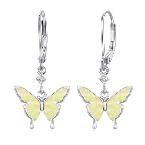 Schmetterling Ohrringe 925 Sterling Silber Opal Ohrringe Mädchen Schmetterling Opal Schmuck Tier Hängende Barren Ohrringe Anhänger Ohrringe Geschenk für Damen Frauen Tochter Ehefrau Mutter (Yellow) von CUOKA MIRACLE