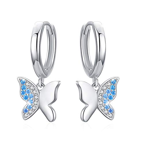 Schmetterling Ohrringe Creolen Kinder 925 Sterling Silber Mädchen Creolen Klein Ohrringe Durchmesser 14mm Klappcreolen Schmetterling Ohrringe für Damen Mädchen Mutter Tochter von CUOKA MIRACLE