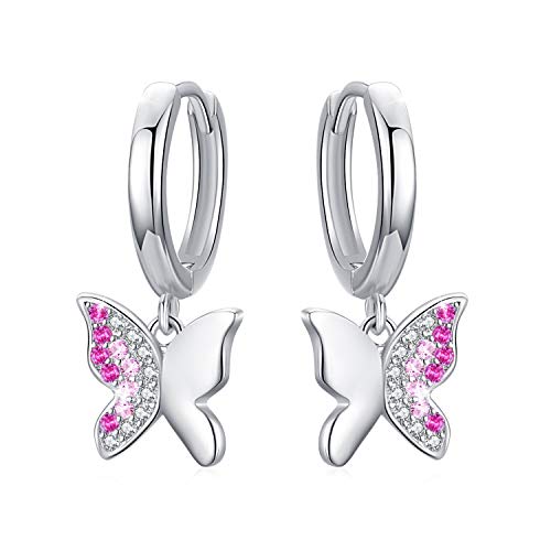 Schmetterling Ohrringe Creolen Kinder 925 Sterling Silber Mädchen Creolen Klein Ohrringe Durchmesser 14mm Klappcreolen Schmetterling Ohrringe für Damen Mutter Tochter von CUOKA MIRACLE