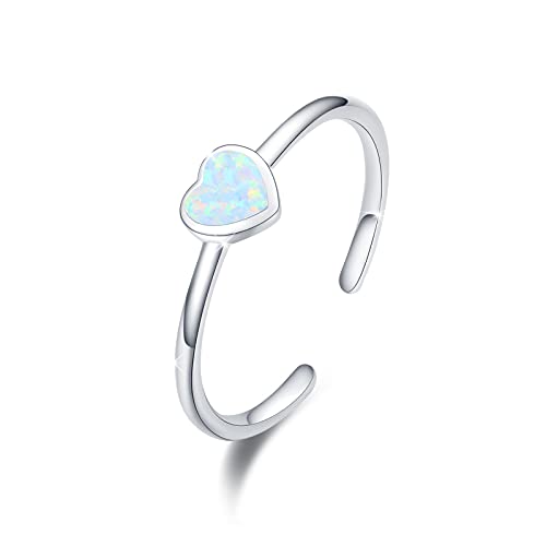 Stapelbare Ringe Opal 925 Sterling Silber Verstellbar Opal Ringe Offene Ringe für Damen Mutter Tochter Mädchen (Weiß-A) von CUOKA MIRACLE