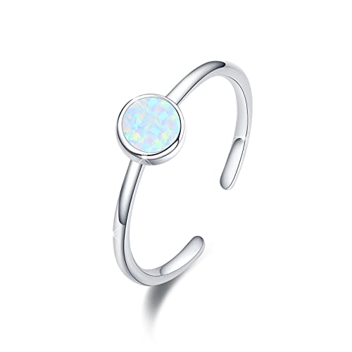 Stapelbare Ringe Opal 925 Sterling Silber Verstellbar Opal Ringe Offene Ringe für Damen Mutter Tochter Mädchen (Weiß-B) von CUOKA MIRACLE