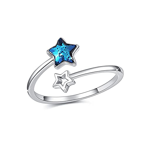 CUOKA MIRACLE Stern Kristall Ring 925 Sterling Silber Lucky Star Ring Offener Ring für Frauen Kristall Schmuck Verstellbar Ring für Mutter Freundin von CUOKA MIRACLE