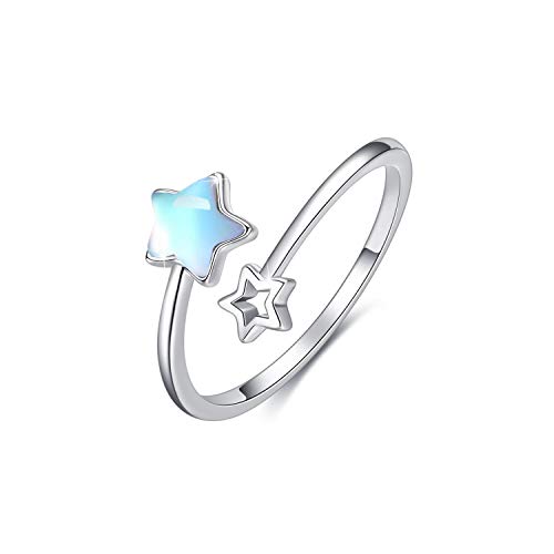CUOKA MIRACLE Stern Mondstein Ring 925 Sterling Silber Lucky Star Ring Offener Ring für Frauen Synthetischer Mondstein Schmuck Verstellbar Ring Neujahrs Geschenk für Mutter Freundin von CUOKA MIRACLE